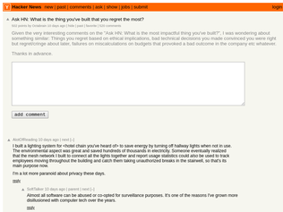 Preview of 'Ask HN: What is the thing you've built that you regret the most?'