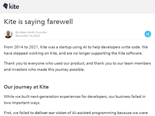 Preview of 'Kite is saying farewell and open-sourcing its code'