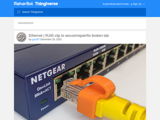 Preview of 'A 3D-printed ethernet RJ45 clip to secure/repair/fix broken tab (2020)'