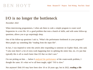 Preview of 'I/O is no longer the bottleneck'