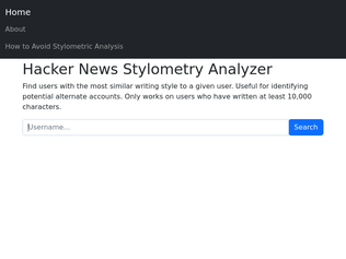 Preview of 'Show HN: Using stylometry to find HN users with alternate accounts'