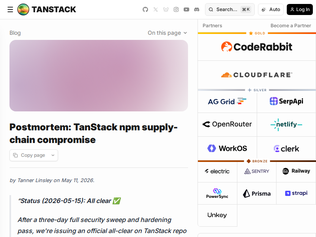 Preview of 'Postmortem: TanStack NPM supply-chain compromise'