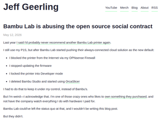 Preview of 'Bambu Lab is abusing the open source social contract'