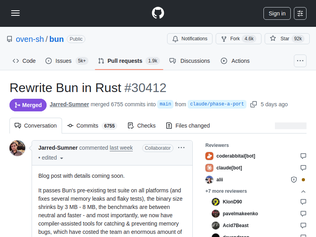 Preview of 'Rewrite Bun in Rust has been merged'
