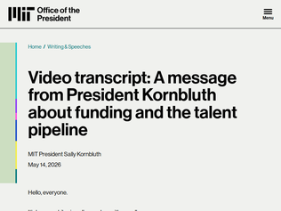 Preview of 'A message from President Kornbluth about funding and the talent pipeline'