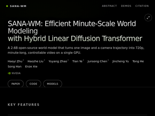 Preview of 'SANA-WM, a 2.6B open-source world model for 1-minute 720p video'