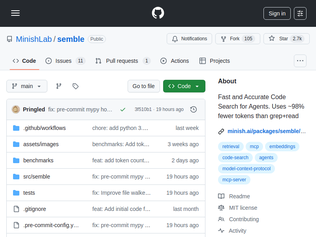 Preview of 'Show HN: Semble – Code search for agents that uses 98% fewer tokens than grep'