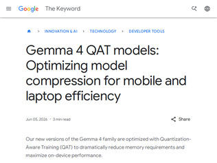Preview of 'Gemma 4 QAT models: Optimizing compression for mobile and laptop efficiency'