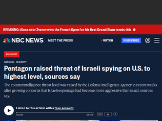 Preview of 'Pentagon raised threat of Israeli spying on U.S. to highest level, sources say'