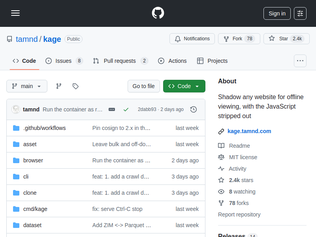 Preview of 'Show HN: Kage – Shadow any website to a single binary for offline viewing'