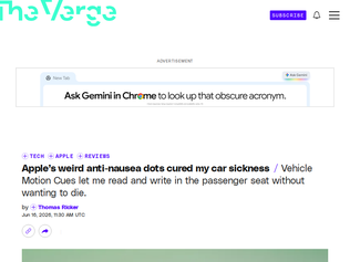 Preview of 'Apple's weird anti-nausea dots cured my car sickness'