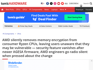 Preview of 'AMD silently removes memory encryption from consumer Ryzen CPUs'