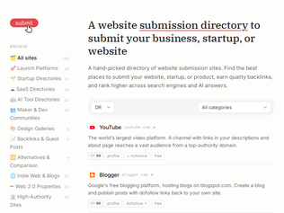 Preview of 'A website that lists websites to submit your website to'