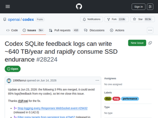 Preview of 'Codex logging bug may write TBs to local SSDs'