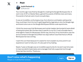 Preview of 'Fired by Google for creating the Google workspace CLI'