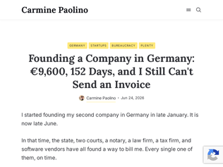 Preview of 'Founding a company in Germany: €9600, 152 days and I still can't send an invoice'