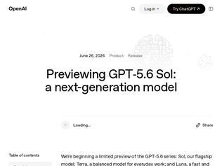 Preview of 'Previewing GPT‑5.6 Sol: a next-generation model'