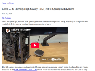 Preview of 'Local, CPU-Friendly, High-Quality TTS (Text-to-Speech) with Kokoro'