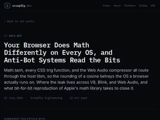 Preview of 'Since Chromium 148, Math.tanh is now fingerprintable to link underlying OS'
