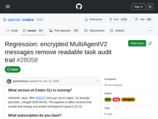 Preview of 'Codex starts encrypting sub-agent prompts'