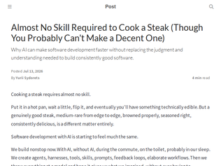 Preview of 'Software development with AI is starting to feel like cooking steak'