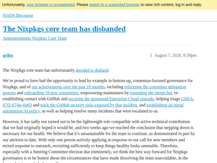 Preview of 'The Nixpkgs core team has disbanded'