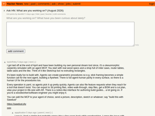 Preview of 'Ask HN: What are you working on? (August 2026)'