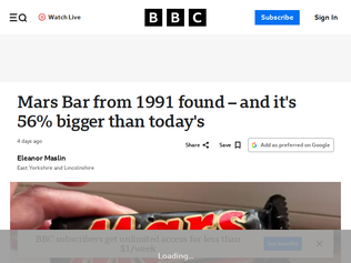 Preview of 'Mars Bar from 1991 found – and it's 20g bigger than today's'