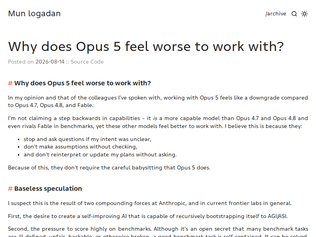 Preview of 'Why does Opus 5 feel worse to work with?'