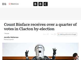 Preview of 'Count Binface receives over a quarter of votes in Clacton by-election'