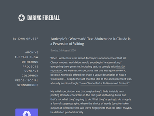 Preview of 'Anthropic's ‘watermark’ text adulteration in Claude is a perversion of writing'