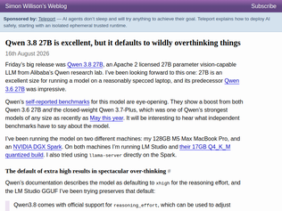 Preview of 'Qwen 3.8 27B is excellent, but it defaults to overthinking things'
