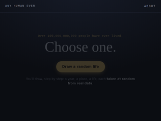 Preview of 'Any Human Ever – One life, drawn at random from all who have ever lived'