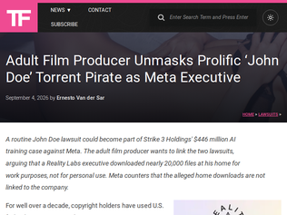 Preview of 'Adult Film Producer Unmasks Prolific 'John DOE' Torrent Pirate as Meta Executive'