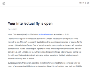 Preview of 'Your intellectual fly is open when you use an LLM to author a post (2025)'