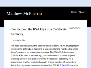 Preview of 'I've factored the RSA keys of a Certificate Authority from the 90s'