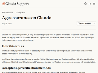 Preview of 'Claude is only available to people over 18 years'