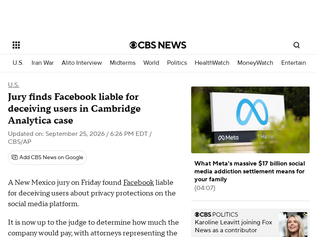 Preview of 'Jury finds Facebook liable for deceiving users in Cambridge Analytica case'