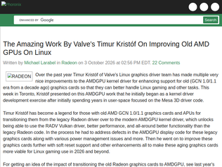 Preview of 'The work by Valve's Timur Kristóf on improving old AMD GPUs on Linux'