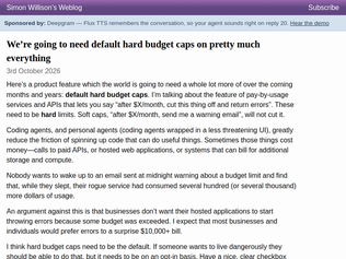 Preview of 'We're going to need default hard budget caps on pretty much everything'
