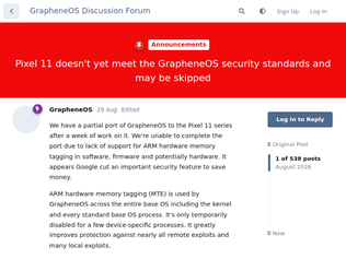 Preview of 'Pixel 11 doesn't yet meet the GrapheneOS security standards and may be skipped'