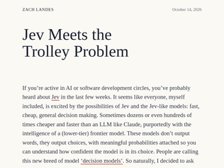 Preview of 'Jev meets the Trolley Problem'