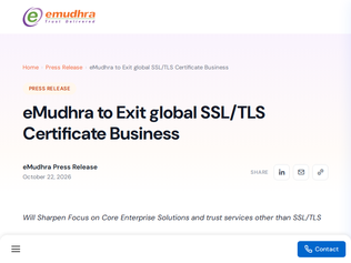 Preview of 'eMudhra to exit global SSL/TLS certificate business'
