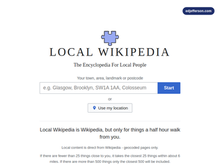 Preview of 'Local Wikipedia: Wikipedia, but only for things a half hour walk from you'