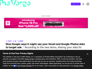 Preview of 'Now Google says it might use your Gmail and Google Photos data to target ads'